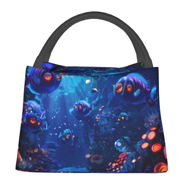 Fotbe Deep Sea Glowing Fishes Bolsa Térmica Portátil con Estampado, Bolsa de Entrega de Alimentos Aislada, Bolsa Reutilizable de Gran Capacidad para Comidas y Supermercado