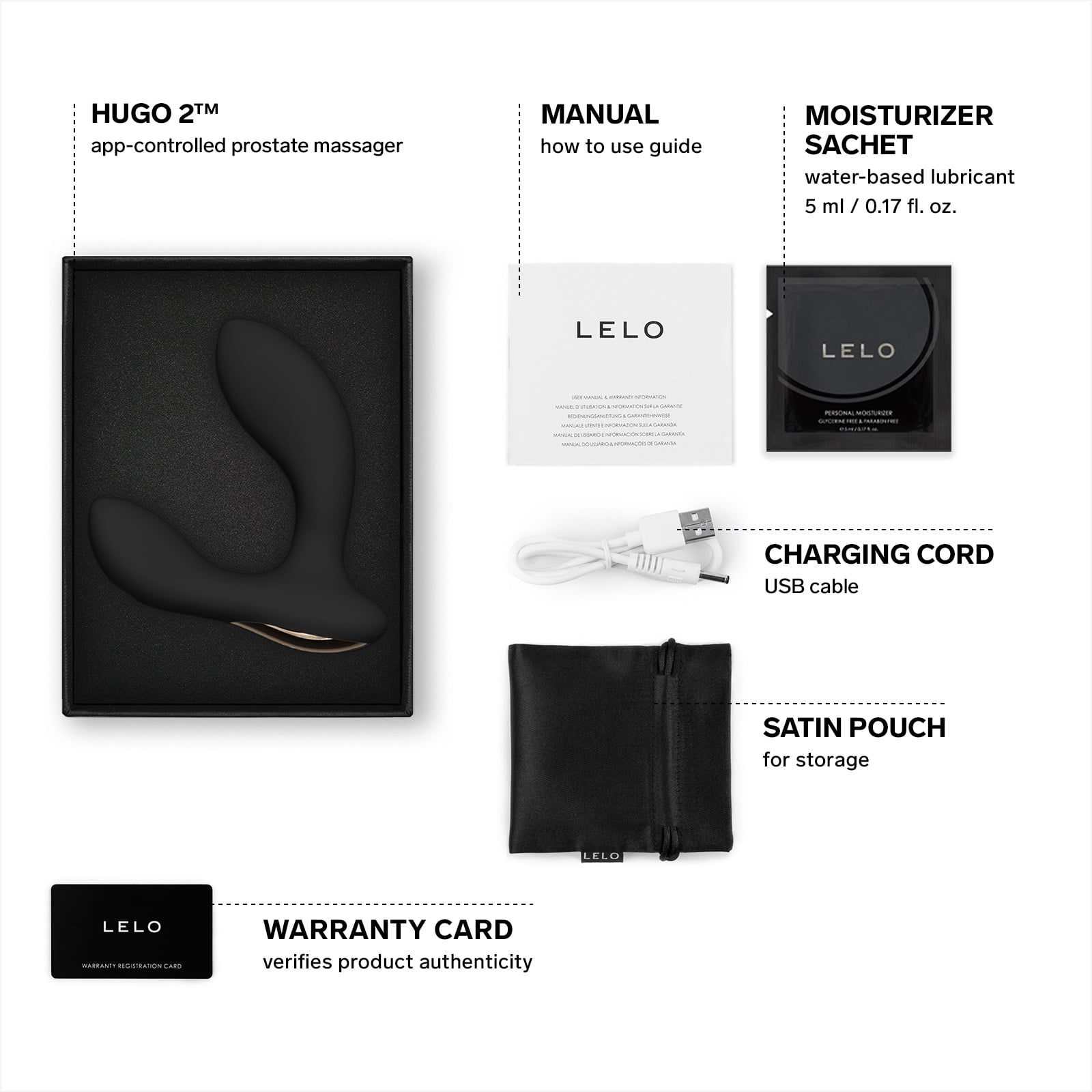 LELO HUGO 2 Prostate Massager App Connected Silicone Anal Vibrator for Men, Black