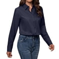 thumbnail image 5 of Siliteelon Women's Button Down Dress Shirts Cotton Long Sleeve Blouse Classic Fit Work Business Casual Tops Navy Blue, 5 of 7