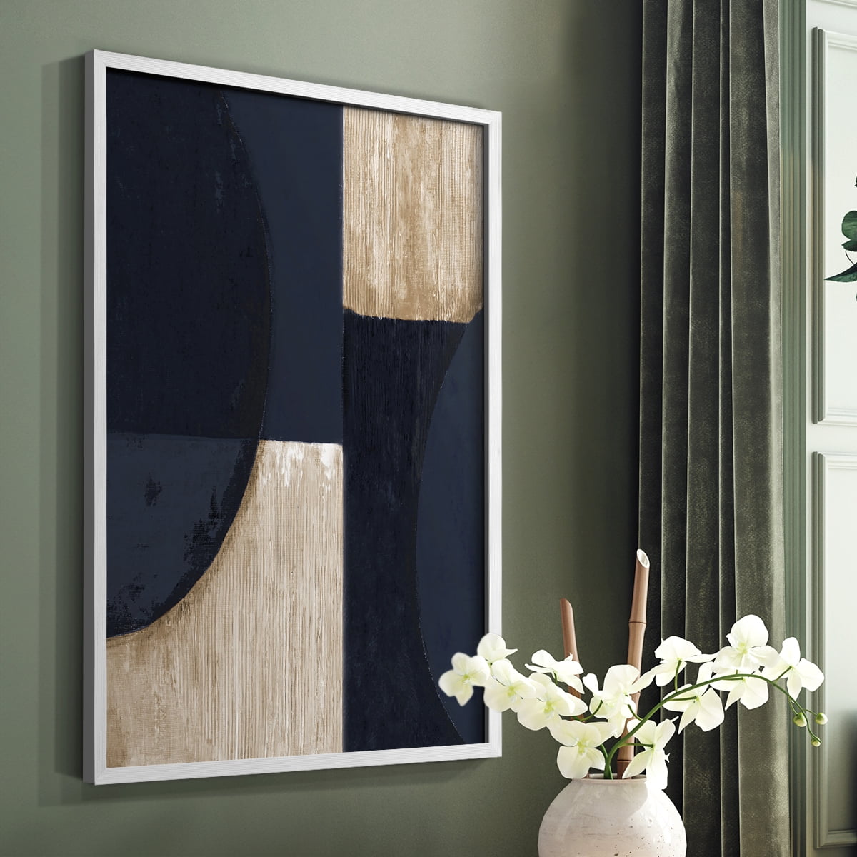 Navy Reflections in White Solid Wood 8 x 10 Framed Print