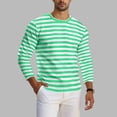 thumbnail image 2 of Chandail à Manches Longues pour Hommes, Col Rond à Imprimé Rayé, Haut Athlétique Décontracté, Vert Militaire L, 2 of 6