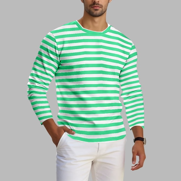 Gamivast T-Shirts for Man Striped Print Crew Neck Soft Long Sleeve Tee Shirts Relaxed Fit Casual Shirts Breathable Daily Streetwear Fashion Tops Tee