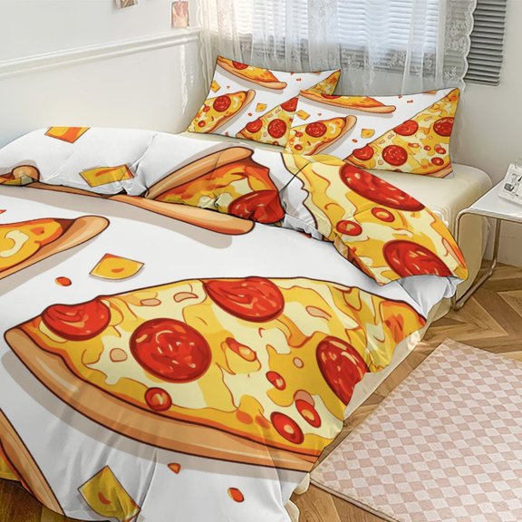 3PCS Fun Pizza Duvet Cover Set Twin, 1 Duvet Cover And 2 Pillowcase, Duvet Cover for Kids Girls Boys And Teens