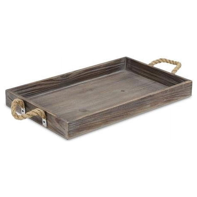 Cheungs 5599DBR Wooden Tray with Side Rope Handles, Dark Brown