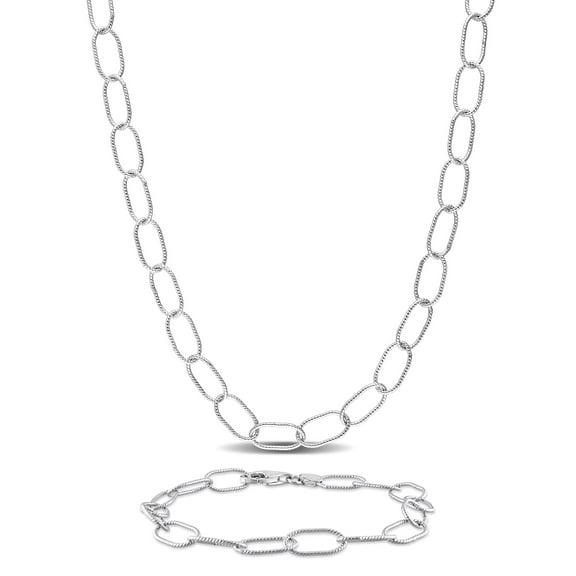 Everly Men's Sterling Silver 6.5mm Rolo Chain Necklace and Bracelet Set - 24 in   9 in