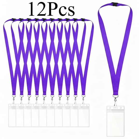12-Pack Purple Breakaway Lanyards with Waterproof Badge Holders, Polyester Neck Straps for ID Cards, Events, Office, and Schools