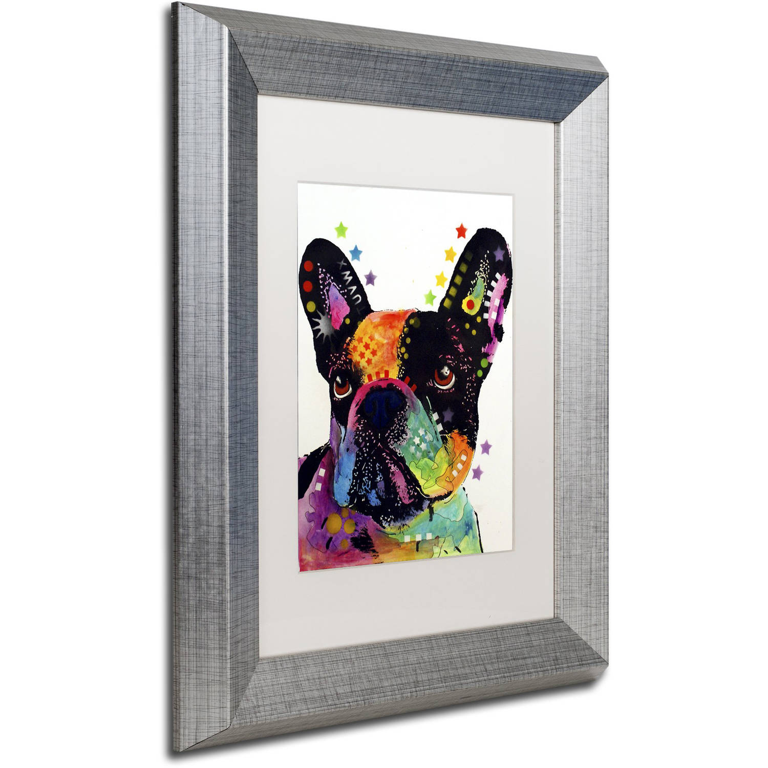 Trademark Fine Art "French Bulldog" Canvas Art by Dean Russo, White Matte, Silver Frame