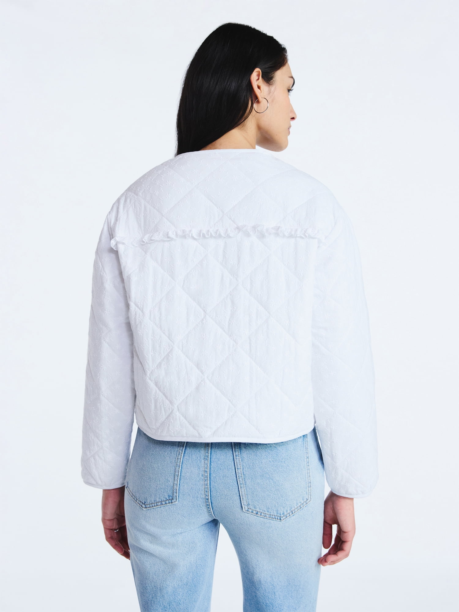 Scoop Women's Cotton Eyelet Jacket with Puff Sleeves, Sizes XS-XXL