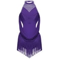 thumbnail image 2 of vastwit Kids Girls Sparkly Rhinestone Halter Tassel Latin Dance Dress Skirted Leotard Salsa Rumba Tango Dancewear Purple 14, 2 of 4
