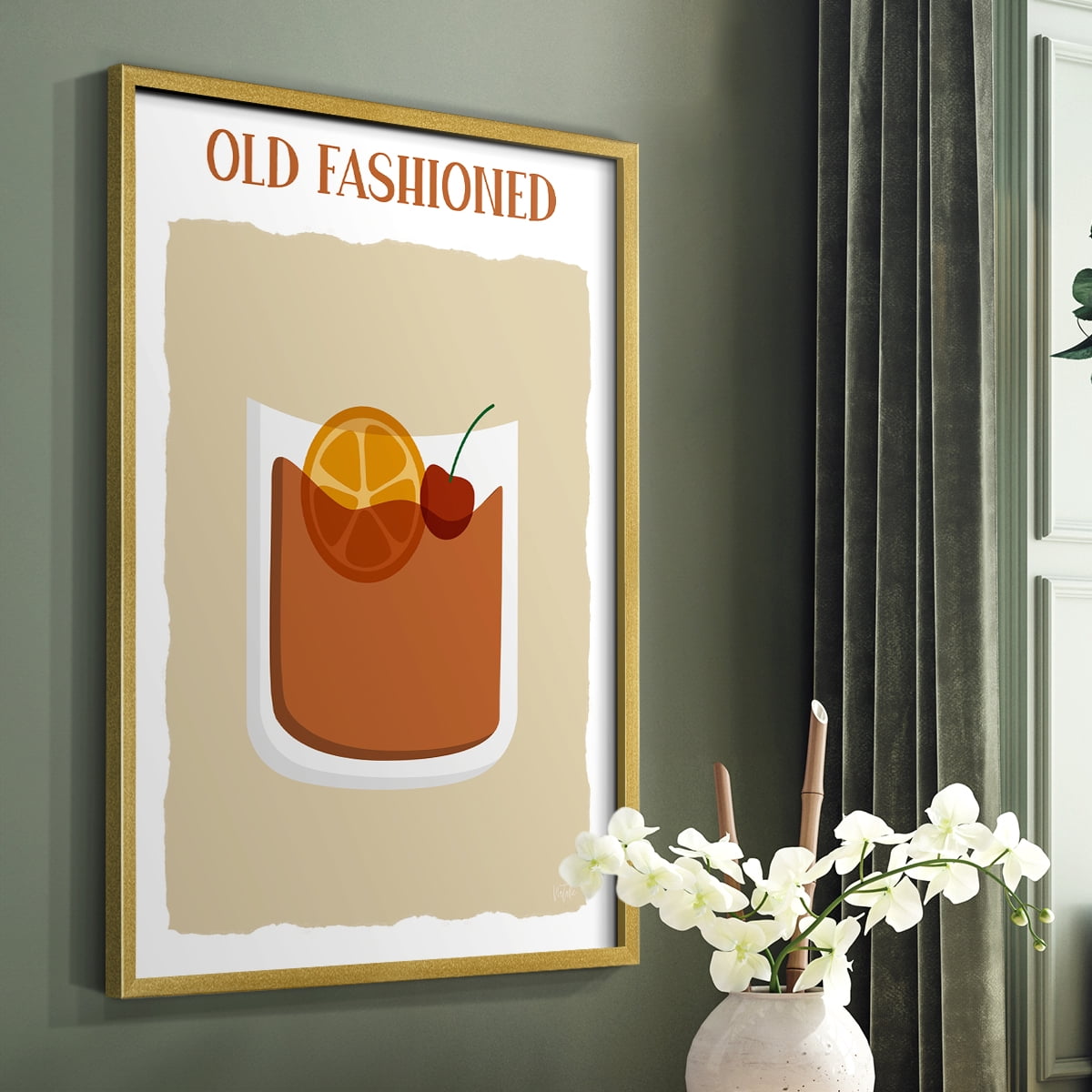 Old Fashioned in Gold Solid Wood 11 x 14 Framed Print