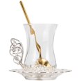 thumbnail image 1 of 1 Set of Glass Coffee Cup Beautifully Carved Coffee Cup Elegant Teacup with Saucer Spoon, 1 of 6
