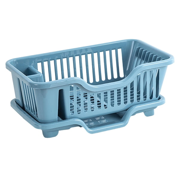 Soporte para cuencos de encimera con base de goteo. Escurridor de platos fácil de limpiar incluido. Azul