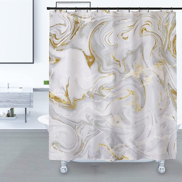 Cortina de ducha de mármol YONGSHENG con textura de oro gris 72*72 pul. impermeable con 12 ganchos