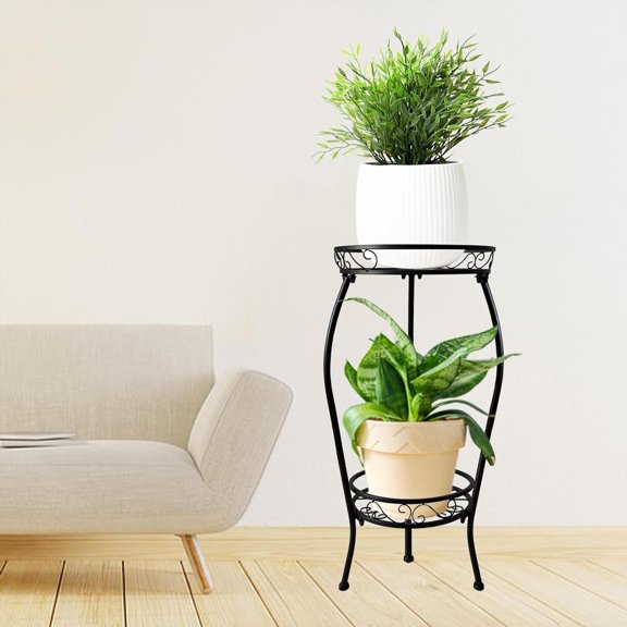 Metal Plant Stand 2 Tier Indoor Outdoor, 2 Pack Tall Flower Pot Shelf Rustproof Stable Heavy Duty Corner Stand, 28 inch Multiple Plant Display Rack for Living Room  Balcony Garden