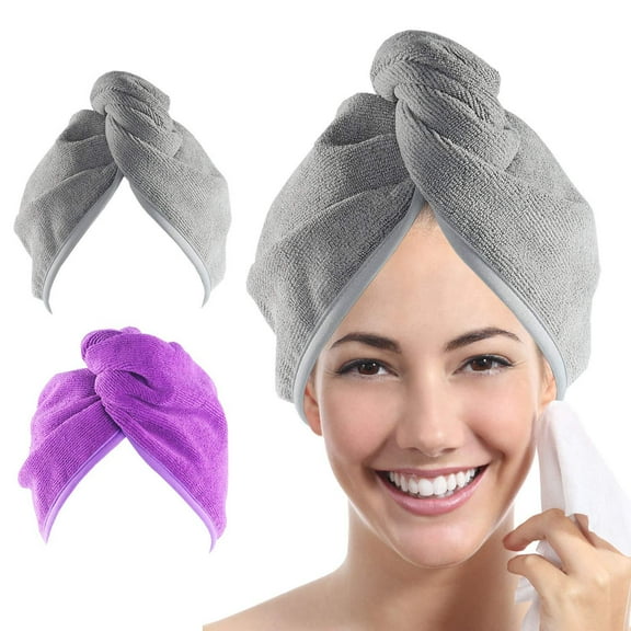 YoulerTex Microfiber Hair Towel for Women Drying Curly Long Thick Plopping Hair Absorbent(Gray/Purple)