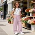 thumbnail image 6 of Hurxie Girls Wide Straight Leg Loose Sweatpants Elastic Waist Casual Jogger Pants with Pockets Pink,7 Years, 6 of 7