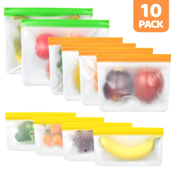 Reusable Gallon Bags,10 Pack Extra Thick Reusable Freezer Bags - BPA Free, Easy Seal & LEAKPROOF Food Storage Bags for Marinate Food, Fruits, Sandwich, Snack, Meal Prep, Travel Item