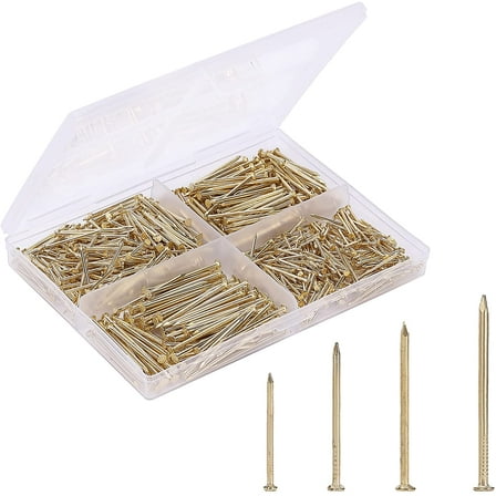 Mr. Pen- Nail Assortment Kit, 600 Pcs, 4 Sizes, Gold, Small Nails, Nails for Hanging Pictures, Finishing Nails