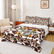 Castle Fairy Female Men Women Cartoon Bow Highland Cow 4 Pieces Queen Sheet Sets,Chic Floral Sunflower Ultra Soft Flat Sheet,Hippie Aztec Queen Fitted Sheet,Ultra Soft Home Decor