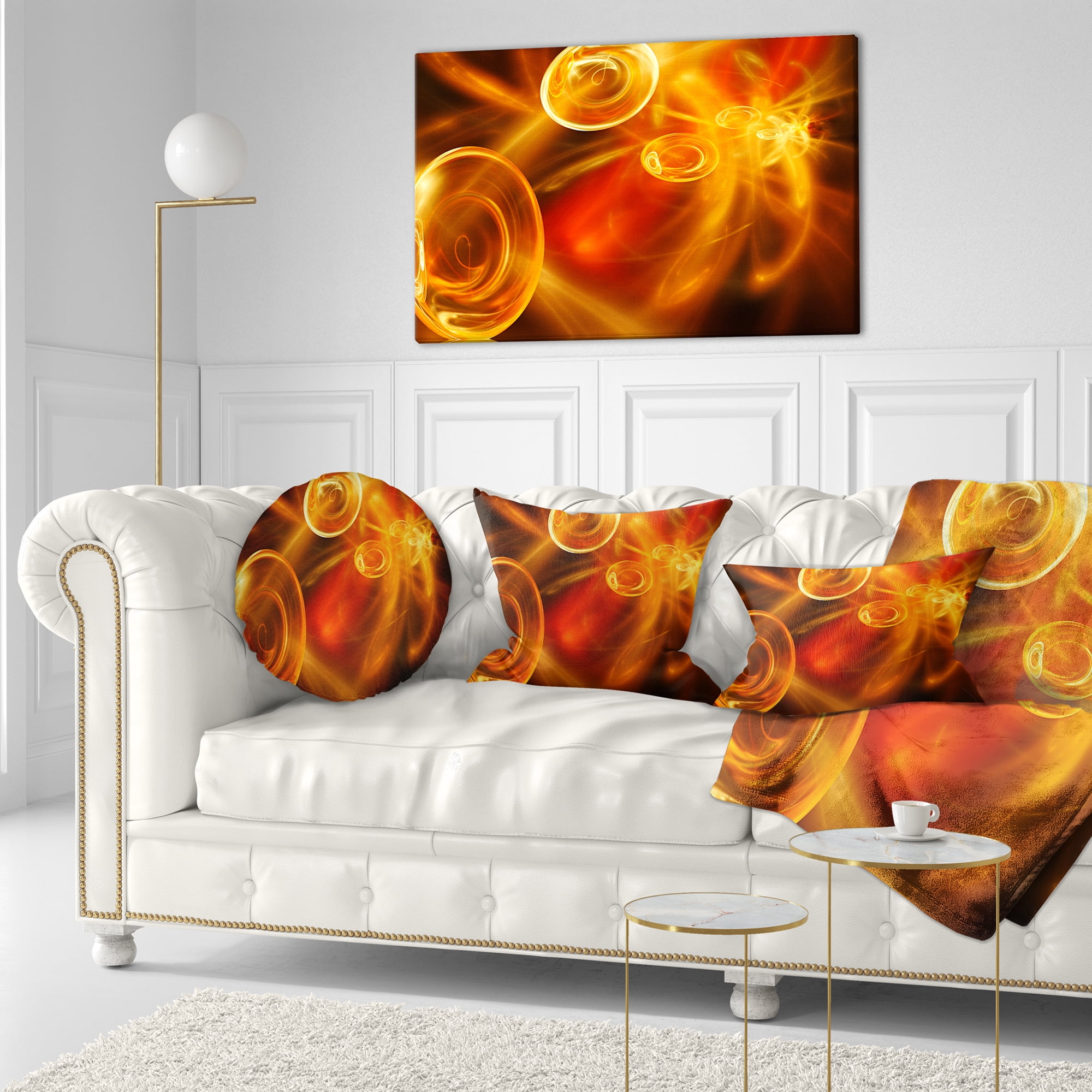 Designart Yellow Fractal Desktop - Abstract Throw Pillow - 12x20