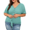 thumbnail image 2 of 2DXuixsh Womens Shirts Womens Plus Size Tops Short Sleeve V Neck Knit Tunic Blouse Tie Front Button up T Shirts Shirts for Women Mint Green Size Xxxl, 2 of 5