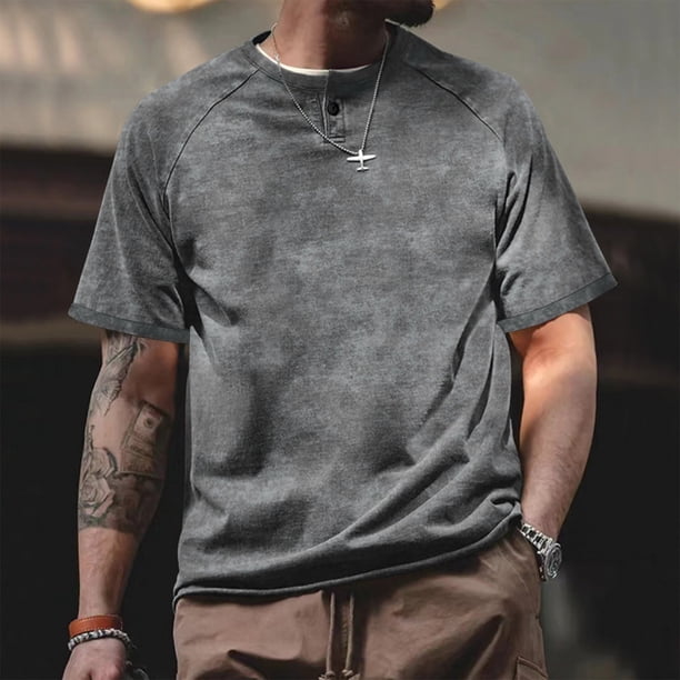 Playeras Elvqul Caballero Gris Oscuro Liso Manga Corta Casual Botones Solapa Deportivas