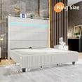 thumbnail image 3 of VanAcc King Bed Frame with LED Lights Charging Station, Corduroy Upholstered Platform Bed Frame with 60" Tall Wingback Headboard/White, 3 of 9