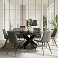 thumbnail image 3 of POVISON 59"Modern Black Round Dining Table for 6 with Lazy Susan, Matte Sintered Stone Tabletop, Black X Carbon Steel Base, 3 of 11