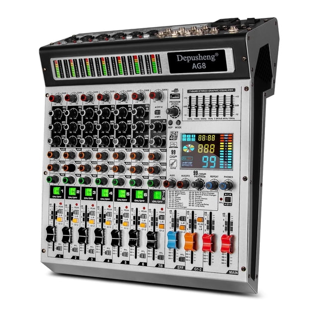 Mezclador de audio Depusheng AG8 de 8 canales con reproductor MP3 y grabación USB