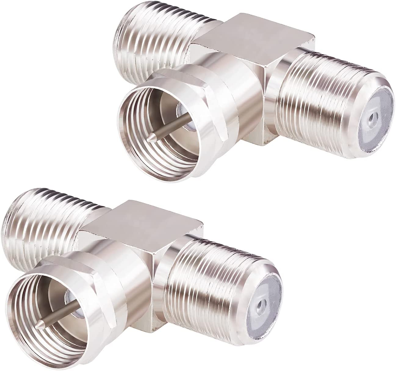 TV Cable Splitter 2 Pack F Type RG6 Male to Dual Female 3 Way Coaxial