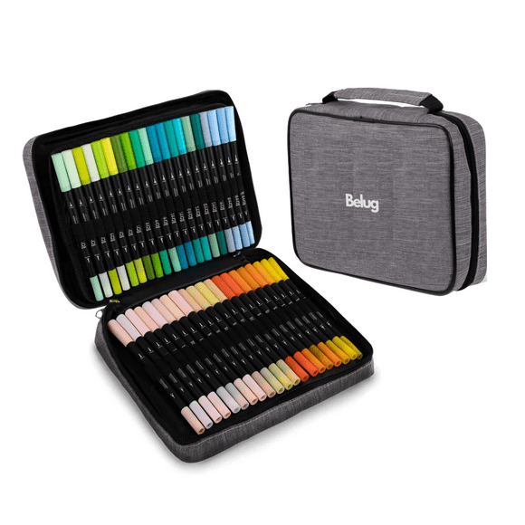 Set de 80 Marcadores Doble Punta con Punta Fina 0.4 estuche Belug, Gris