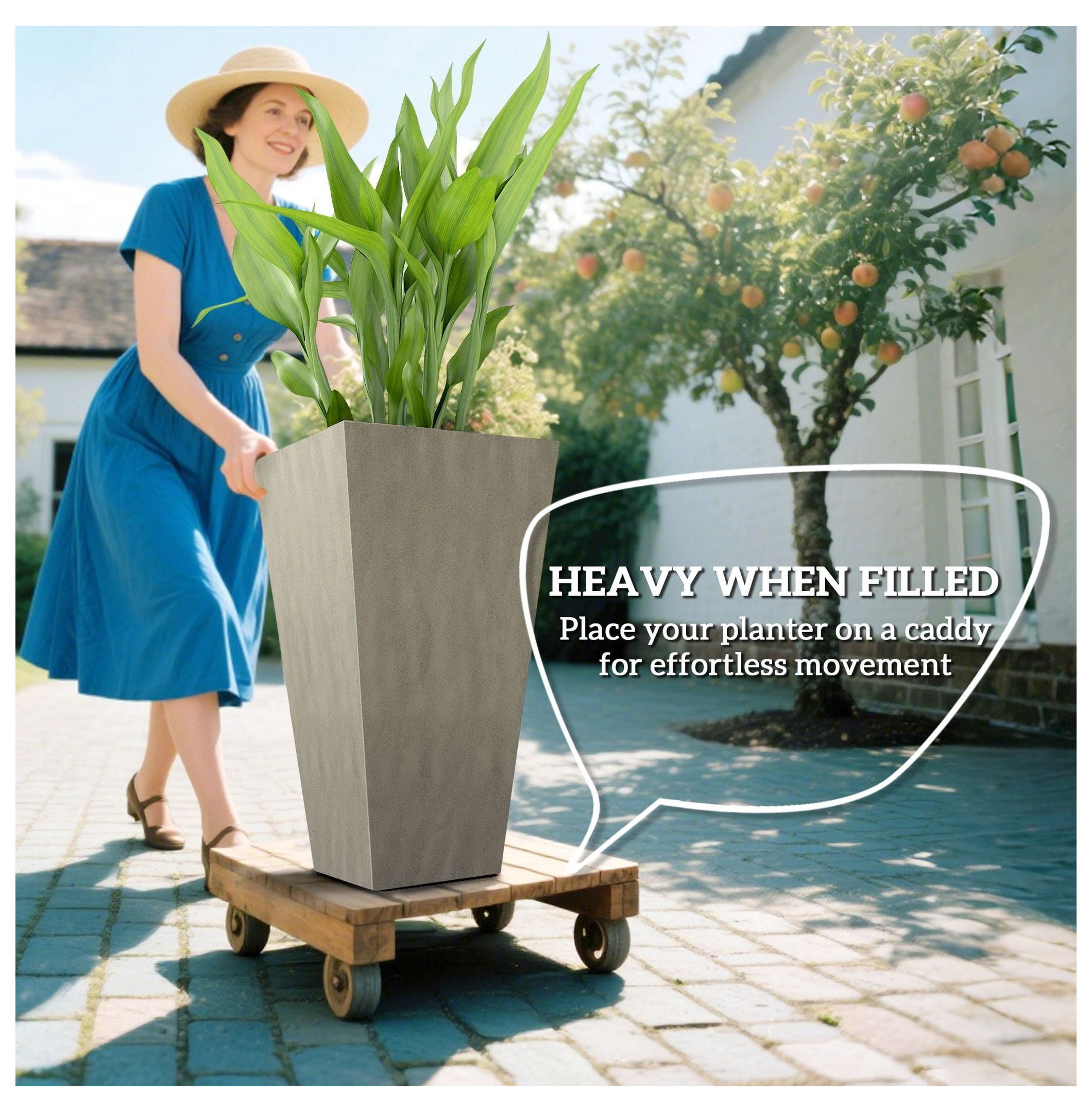 3 x 28" Tall Plastic Planters with Drainage, Outdoor Flower Pots, Indoor Plant Containers for Patio, Deck, Gray