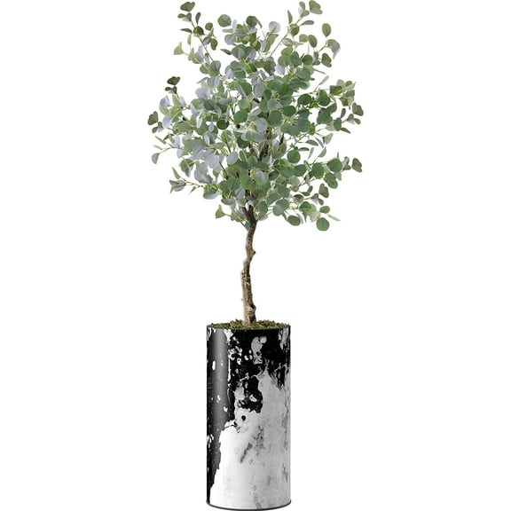Artificial Tree in Contemporary Granite Effect Planter, Fake Eucalyptus Silk Tree for Indoor and Outdoor Home Decoration - 66" Overall Tall (Plant Pot Plus Tree)