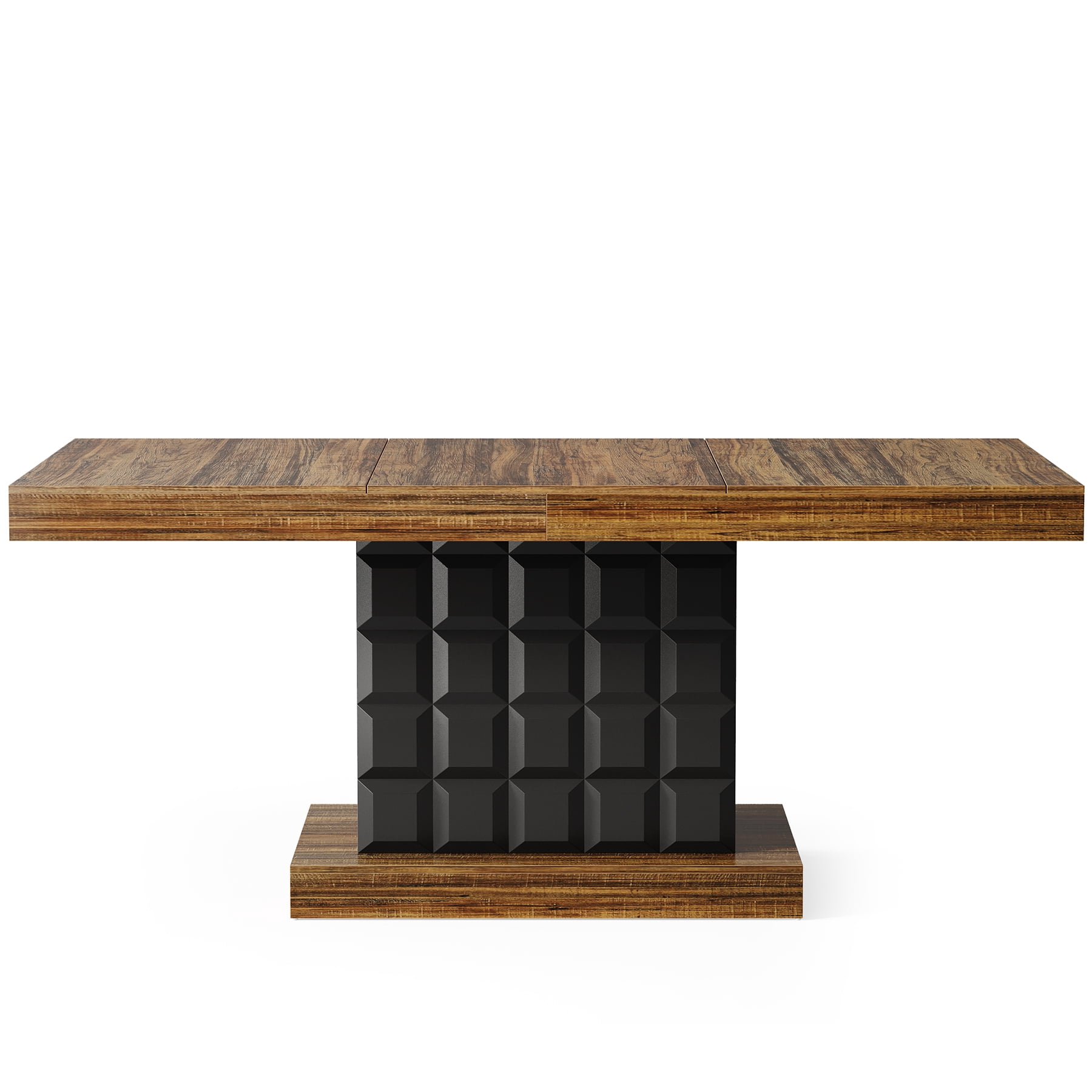 Fnova 63" Farmhouse Dining Table for 4-6 People, Wooden Rectangular Kitchen Table with Geometric Relief Pedestal Base, Easy to Assemble