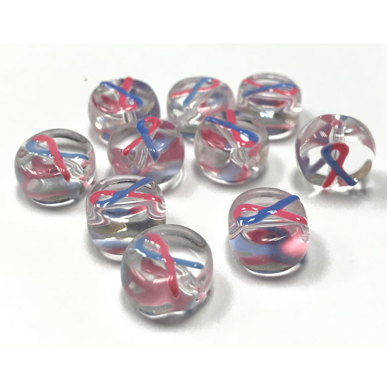 Awareness Ribbon Beads, Breast Cancer Beads for Jewelry Making, Glass Beads 10mm, DIY Bracelet Supplies, Gift for Beader, Pink, 10 Pcs