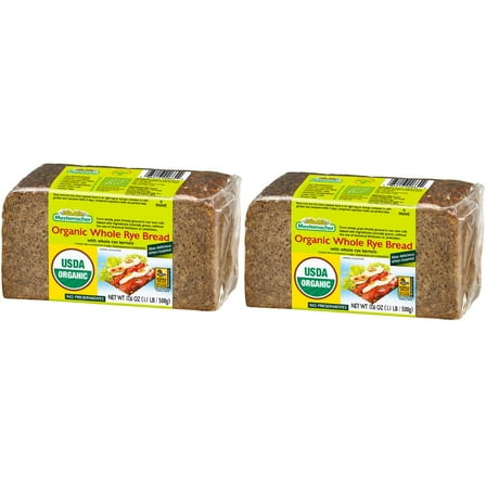 Mestemacher Whole Grain Bread, Organic Whole Rye, 17.6 oz, Pack of 2