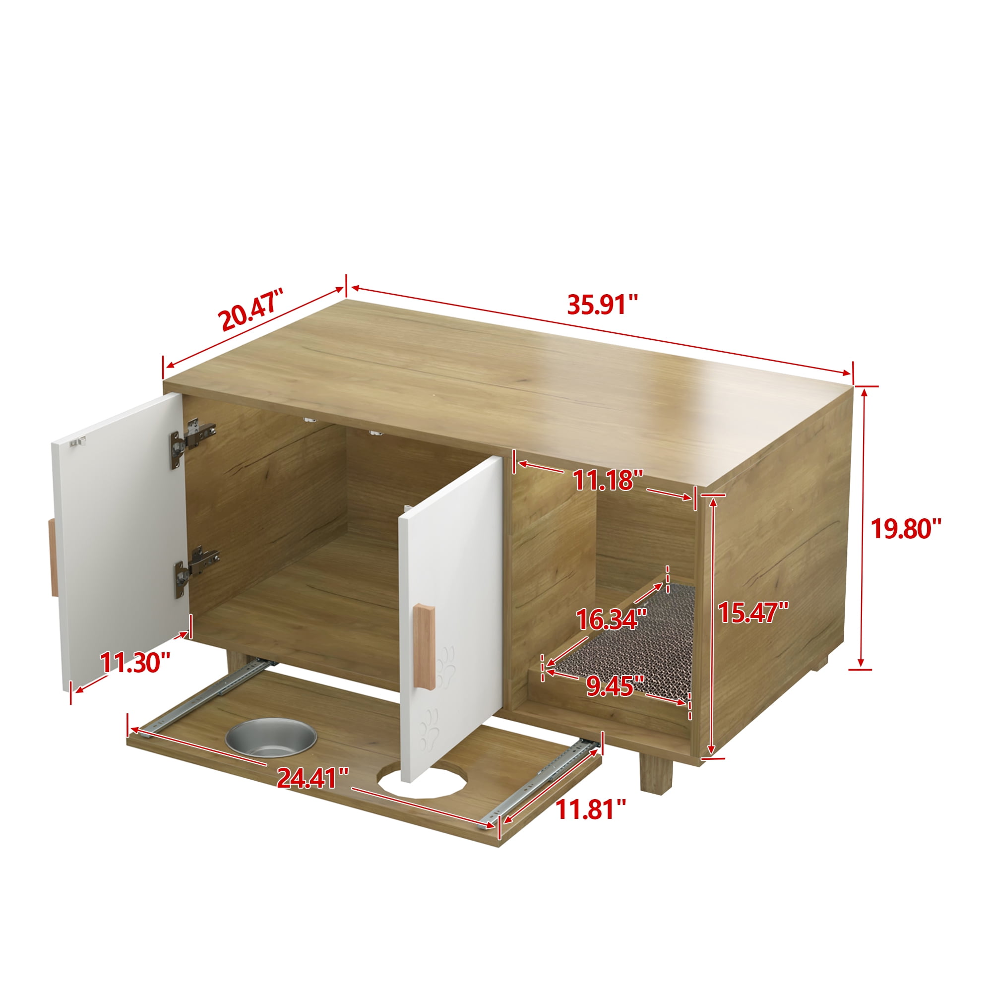 Pefilos 35" Large Cat Litter Box Enclosure Houses with Cat Food Bowls and Scratch Pad for Indoor Cats, Hidden Cat Litter Box Furniture, Cat Washroom, Beige Pefilos 35" Large Cat Litter Box Enclosure Houses with Cat Food Bowls and Scratch Pad for Indoor Cats, Hidden Cat Litter Box Furniture, Cat Washroom, Beige
