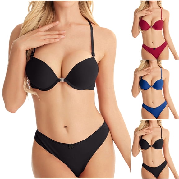 Rvasteizo Women Lace Front Closure Underwire Push Up Removable Padded Bra and Panty Cozy Set