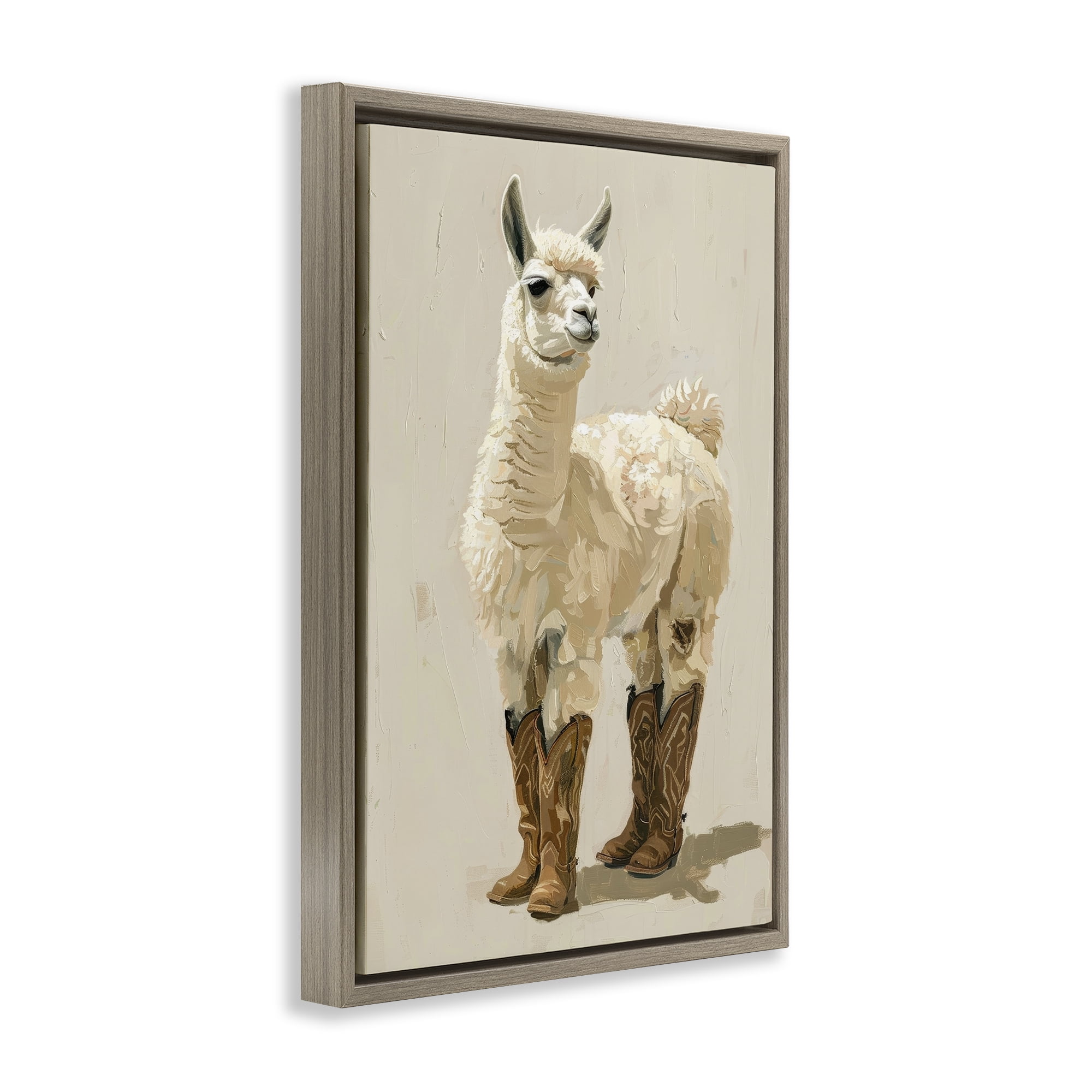 Stupell Industries Lamb & Cowboy Boots Animals & Insects Painting Brown Floater Framed Canvas Art Print Wall Art, 17 x 25