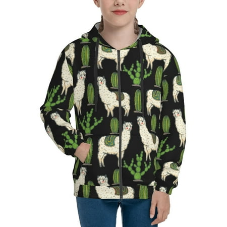 

Hoodies for Women Alpaca Cute llamas cactus funny Long Sleeve Sweatshirt Drawstring Zip Up Hoodie with Pockets Teen Girl Clothes