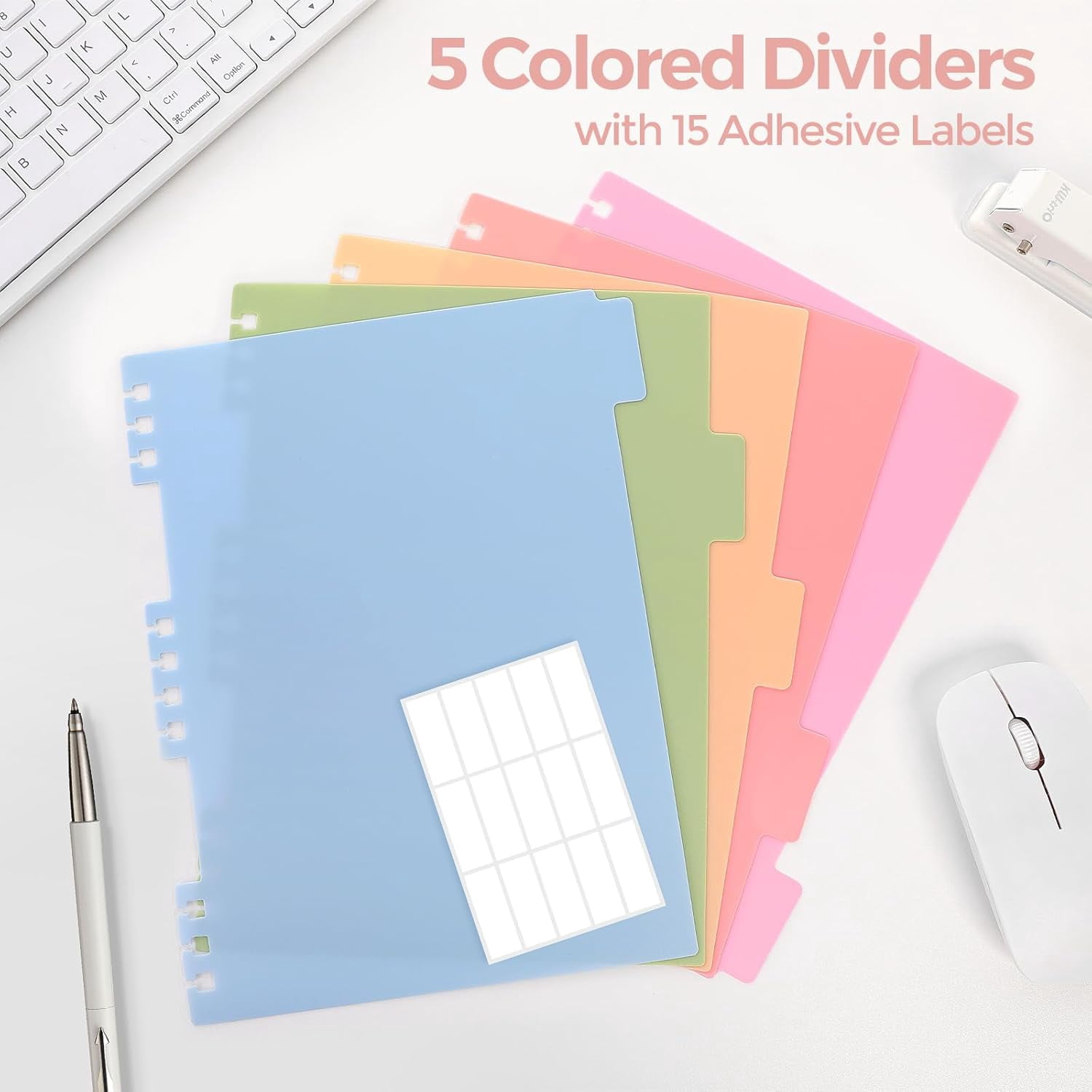Hardcover Spiral Notebook, 300 Pages 8" x 10" College Ruled Notebook for Work with Dividers & Pockets, 5 Subject Notebook Journals for Women, Double Wire Bound, Tab Stickers Included, Pink