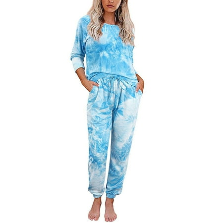 

LYXSSBYX Womens 2 Piece Pajamas Long Pants Clearance Womens Tie-Dyed Autumn Winter Elegant Home Suit Long Sleeve Trousers Split Pajam