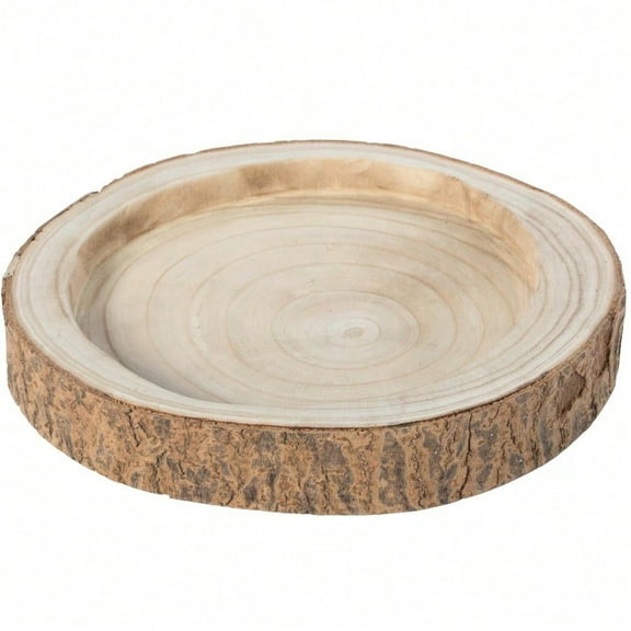 12 Dia in. Beige Cream Wood Tree Bark Indented Display Tray Serving Plate Platter paulownia composition invites rustic charm on any table placed.