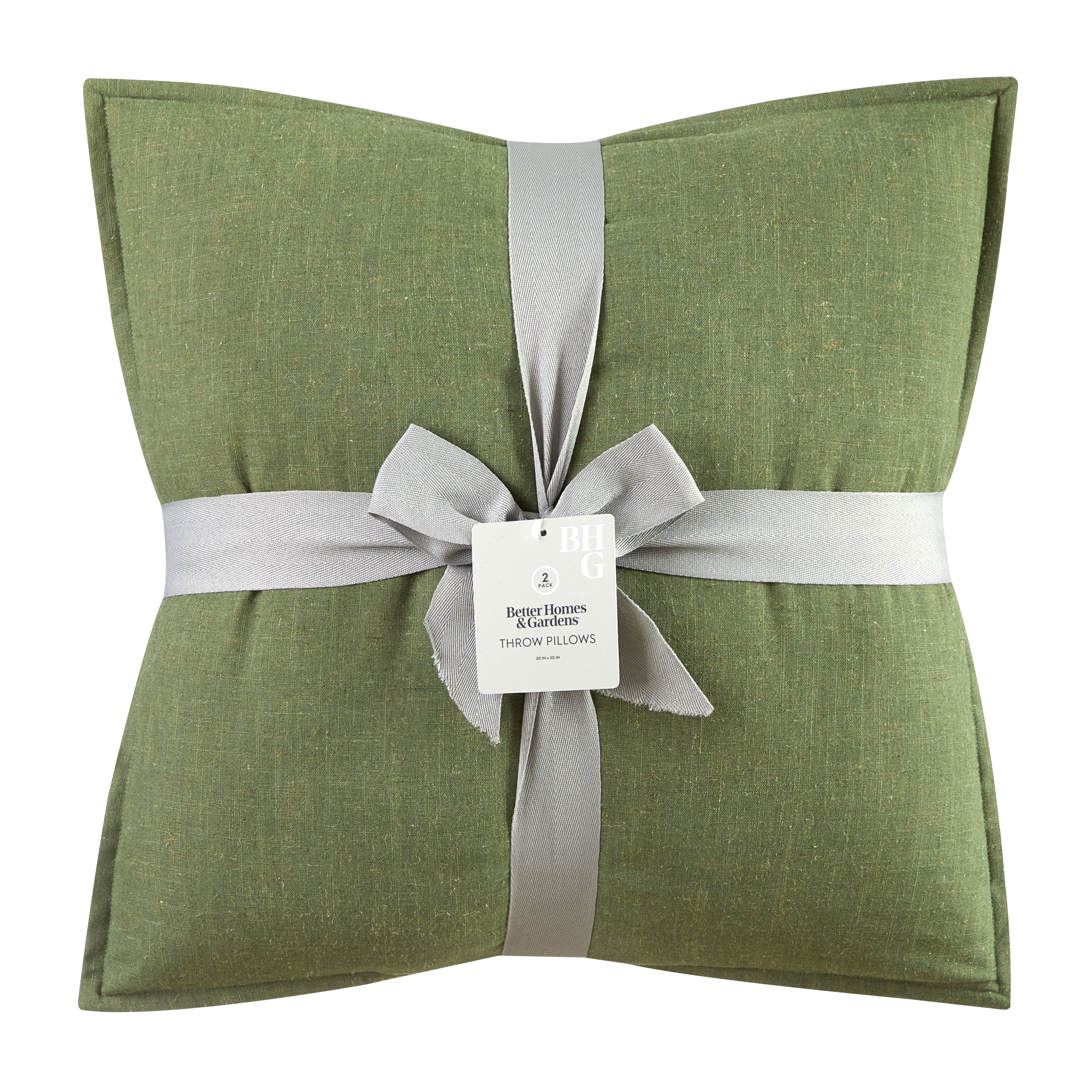 Better Homes & Gardens 2-Pack Linen Pillows, 20"x20" Dark Cilantro