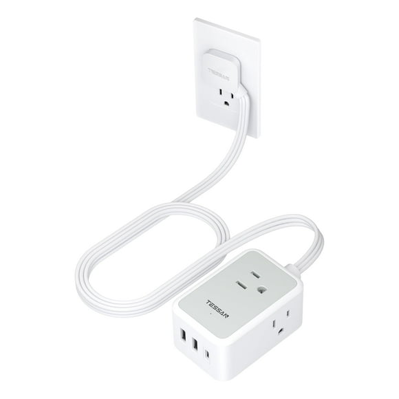 Power Strip TESSAN Ultra Thin con 3 cargadores de pared USB y 3 enchufes