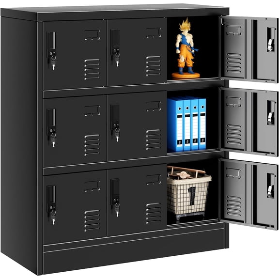 SOLAURA 9 Doors Metal Locker Storage Cabinet for Employee, Home, Office, Gym (Black)