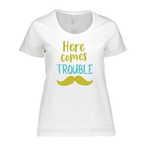 Inktastic Here Comes Trouble, Mustache - Blue Green Women's Plus Size T-Shirt