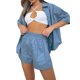 thumbnail image 2 of Sunloudy Conjunto de 2 piezas de verano a juego para mujer, camisa abotonada de media manga de color sólido + conjunto de pantalones cortos con cintura elástica para damas Sunloudy  S M L XL XXL, 2 of 7