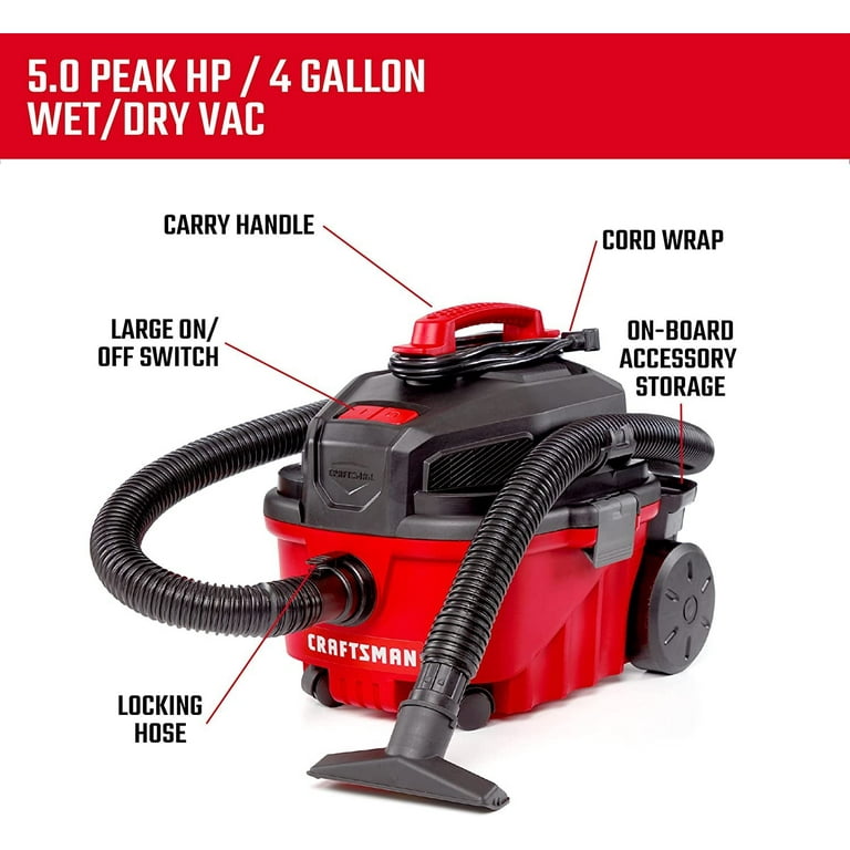 Craftsman 4 Gallon Wet/Dry Vacuum, 5.0 Peak HP, 120V, Corded