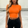thumbnail image 2 of Babysbule Women Crew Neck Fitted Crop Tee Short Sleeve Slim Casual Top for Summer Street Daily Outfits, 2 of 7
